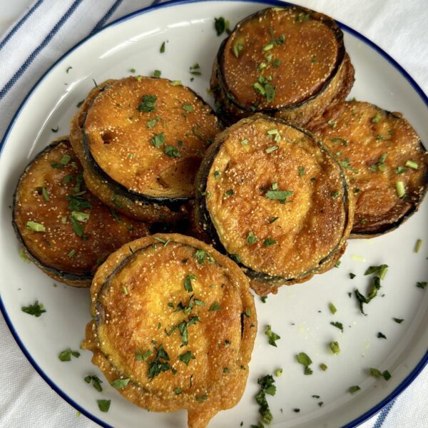 Slices of deep fried aubergine