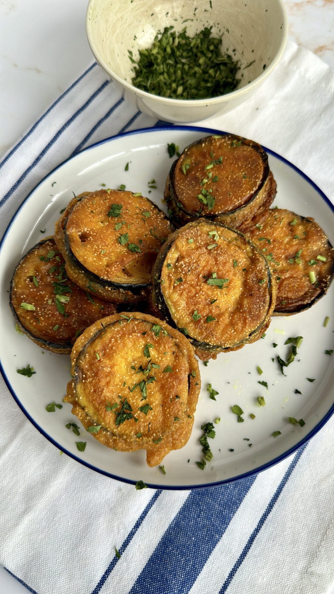 Slices of deep fried aubergine