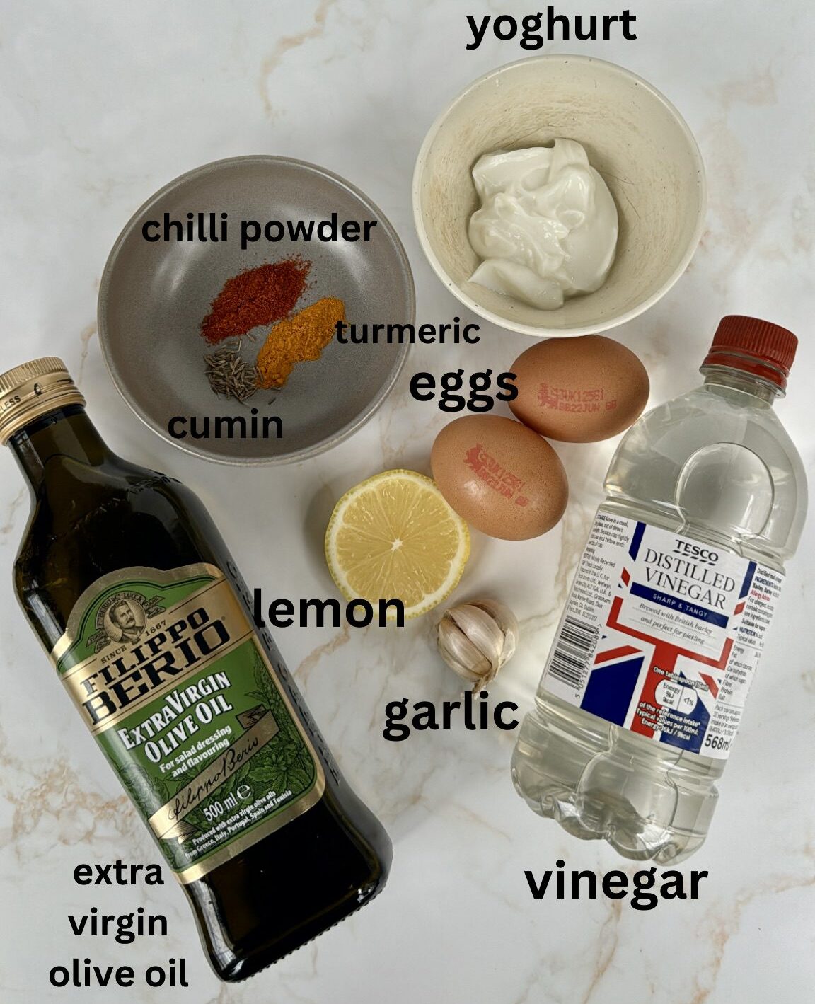 Ingredients of cilbir laid out