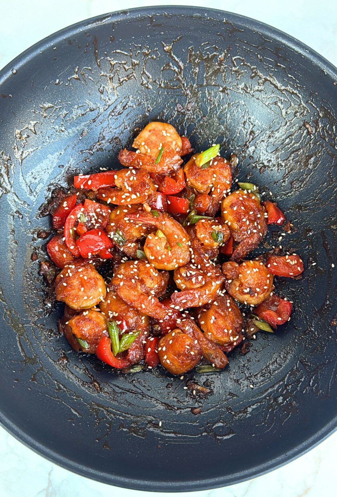 fried prawns in a wok