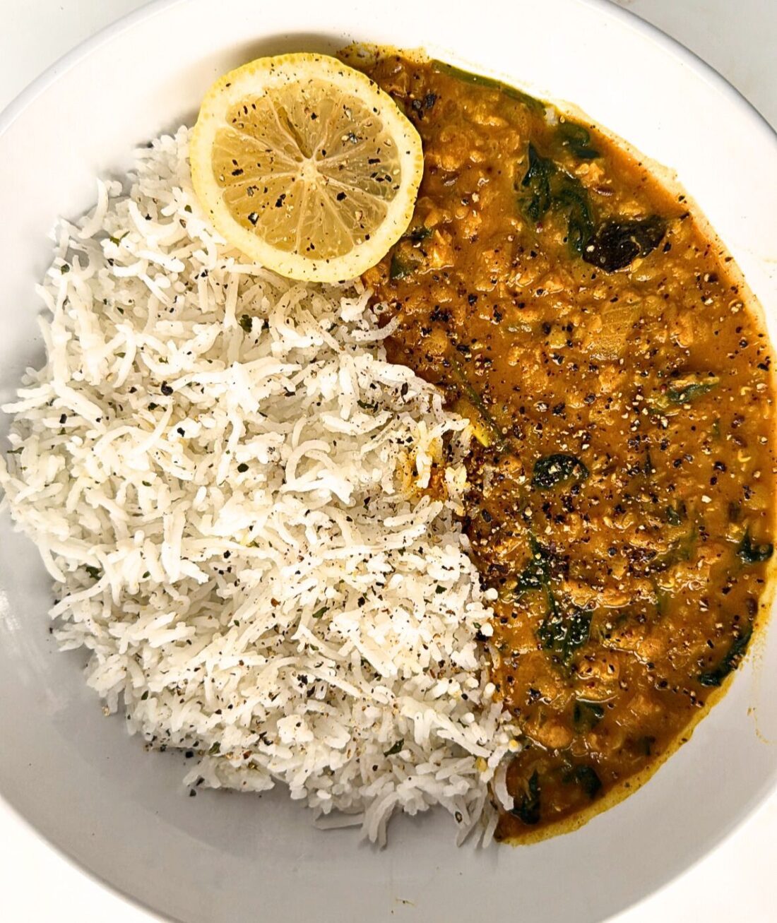 coconut red lentil dahl with rice