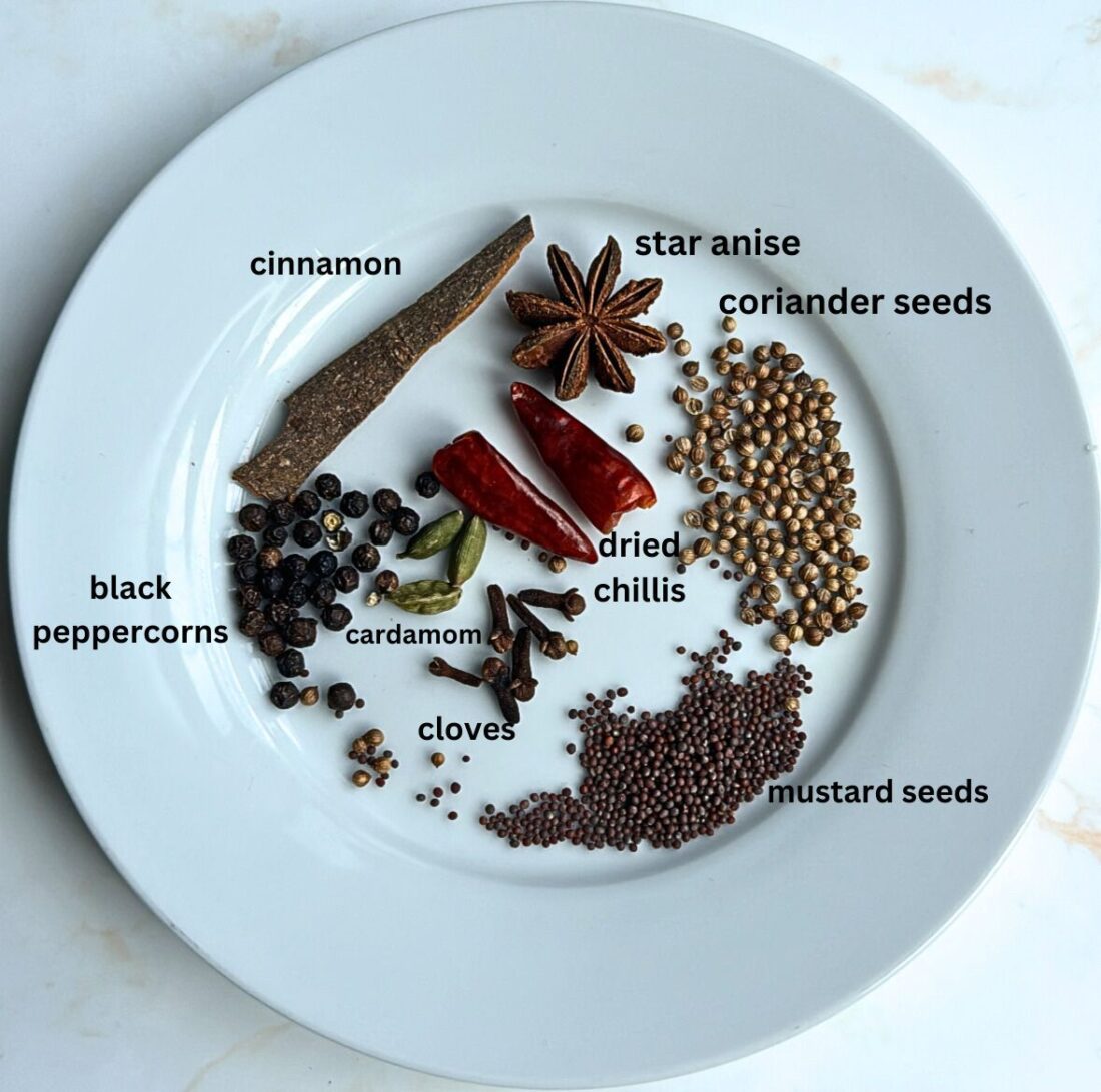 spice mix ingredients laid out on plate and labelled