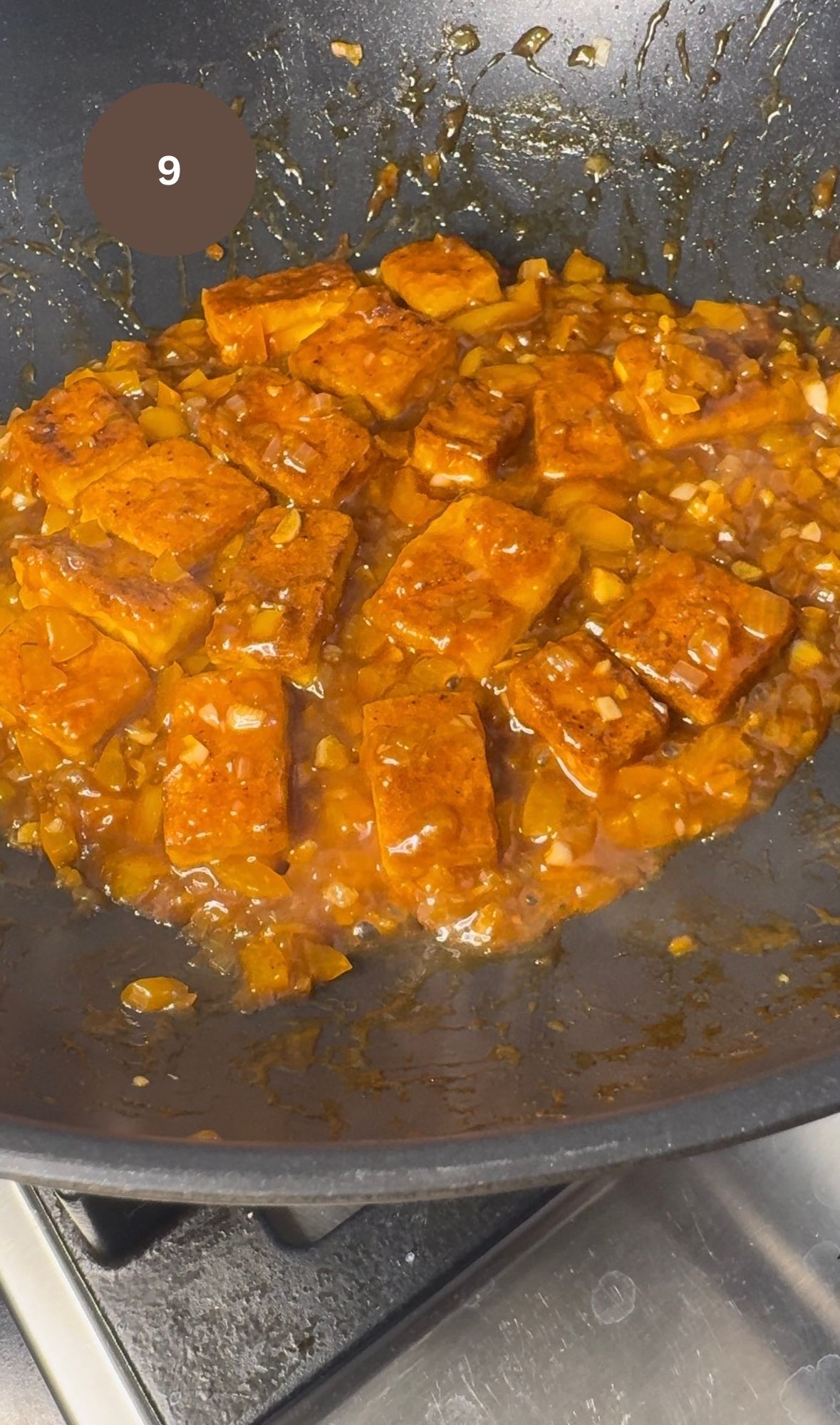 tofu coated in chilli sauce