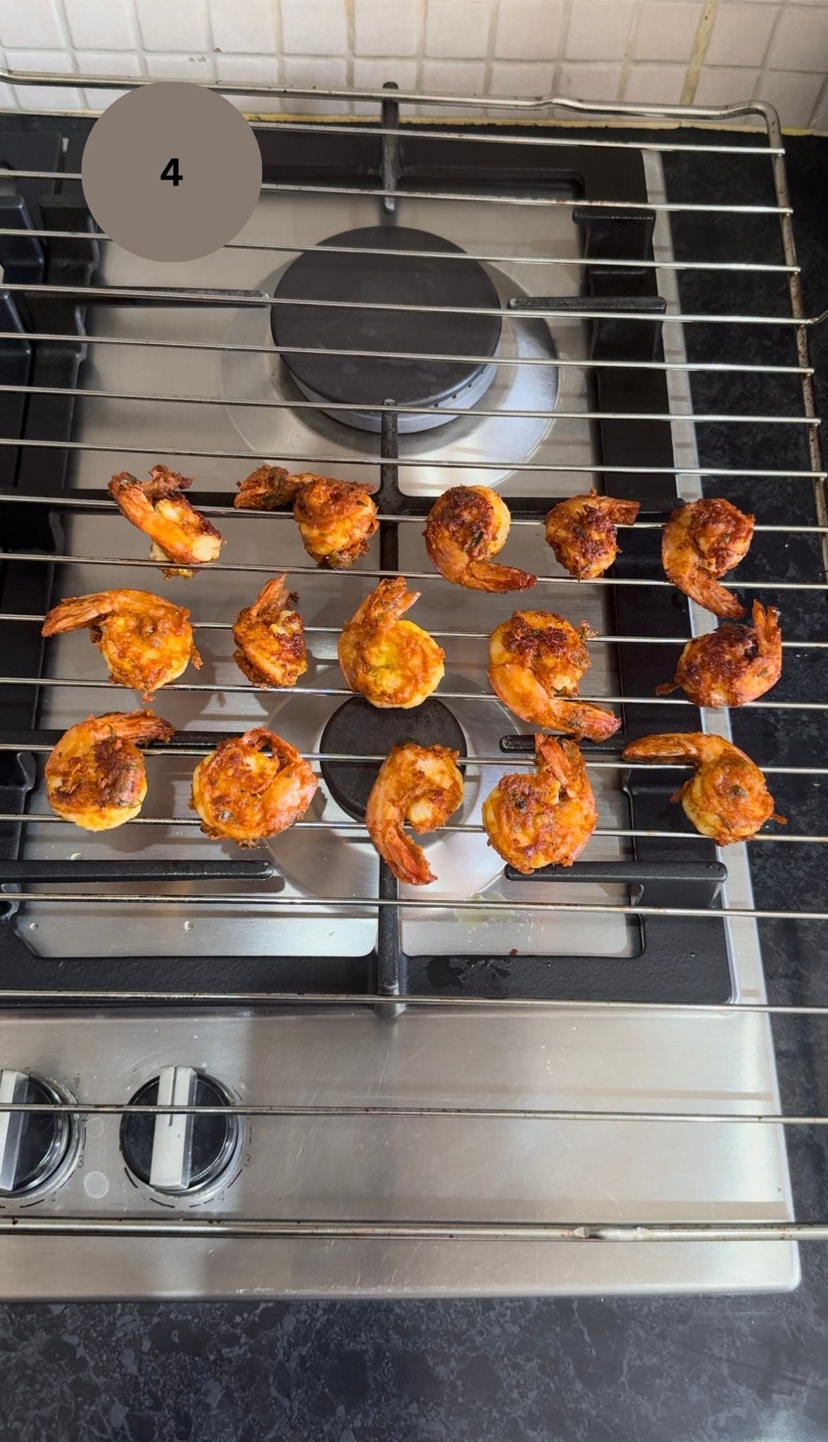 prawns resting on rack